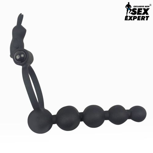 Эрекционное вибро кольцо с анальными шариками 9,5 см/3,1-2,2 см силиконовые SEX EXPERT чёрный 