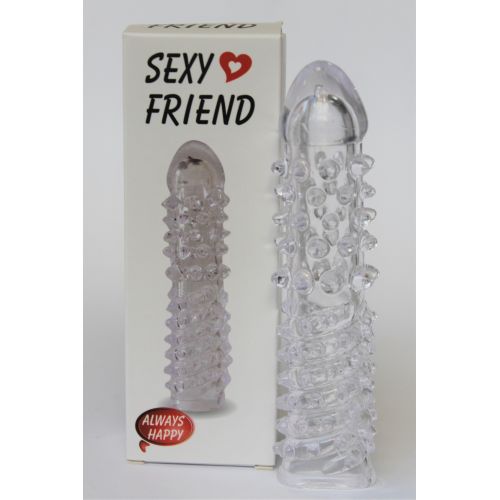 Насадка на член рельефная силиконовая - Женский оргазм  Sexy Friend L 16,5 см D 2 см