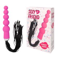 Стимулятор анальний-ланцюжок силіконовий з батогом Sexy Friend Рожевий L 18 см D 2,4x3, 2x4, 0 см