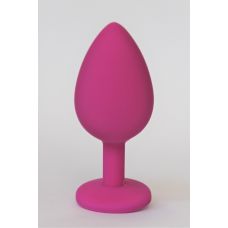 Силіконова анальна пробка кольору фуксія з блакитним стразом Sexy Friend L 95 мм, d 40 мм