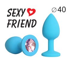 Анальна пробка Sexy Friend блакитна з рожевим кристалом l 9,5 см d 4 см
