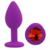 Силиконовая фиолетовая анальная пробка с красным кристаллом EGZO Silicone Round Plug размер S