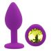 Силиконовая фиолетовая анальная пробка с салатовым кристаллом EGZO Silicone Round Plug размер S