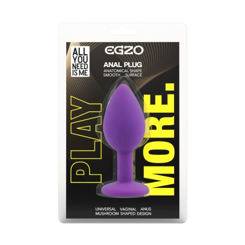 Силиконовая фиолетовая анальная пробка с салатовым кристаллом EGZO Silicone Round Plug размер S