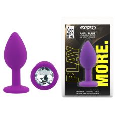 Силиконовая фиолетовая анальная пробка с прозрачным кристаллом EGZO Silicone Round Plug размер S