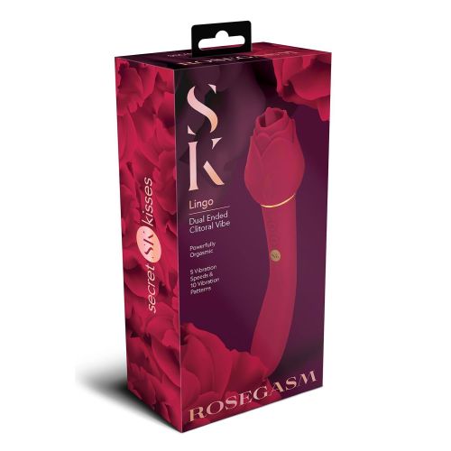 Подвійний кліторальний вібратор у вигляді троянди з язичком червоного кольору, що рухається Secret Kisses Rosegasm