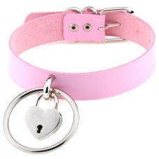 Чокер-нашийник з кільцем і замком сердечком рожевий