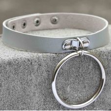 Чокер-нашийник з кільцем сірий SKN-AS03