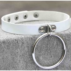 Чокер-нашийник з кільцем білий SKN-AS03