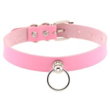 Чокер-нашийник з колечком рожевий SKN-AS05