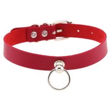 Чокер-ошейник с кольцом красный SKN-AS05