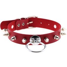 Чокер-ошейник с кольцом красный SKN-AS07