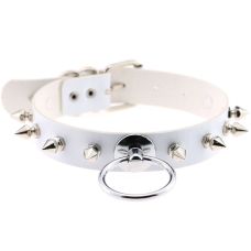 Чокер-ошейник с шипами и кольцом белый
