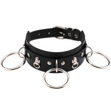 Чокер-нашийник з кільцями чорний SKN