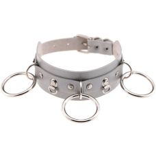 Чокер-нашийник з кільцями сірий SKN