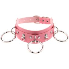 Чокер-нашийник з кільцями рожевий SKN