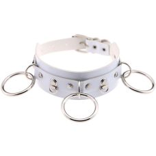 Чокер-нашийник з кільцями білий SKN