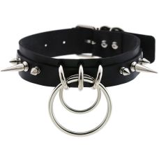 Чокер-ошейник с кольцом и шипами чёрный SKN-AS11