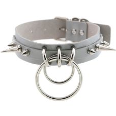 Чокер-ошейник с кольцом и шипами серый SKN-AS11