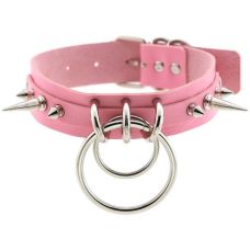Чокер-ошейник с кольцом и шипами розовый SKN-AS1