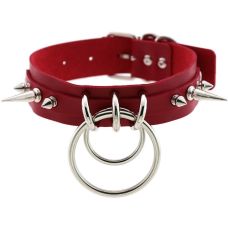 Чокер-ошейник с кольцами и шипами красный SKN