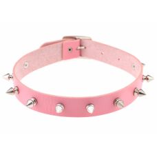 Чокер-ошейник с шипами розовый SKN-AS12