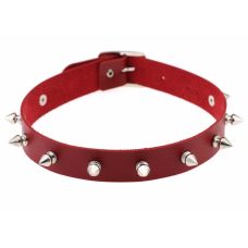 Чокер-ошейник с шипами красный SKN-AS12
