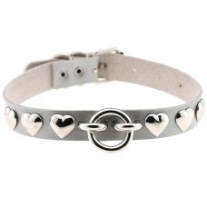 Чокер-нашийник з заклепками сердечками сірий