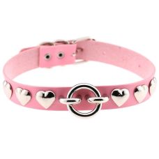 Чокер-нашийник з заклепками сердечками рожевий