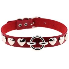 Чокер-ошейник с заклепками сердечками красный