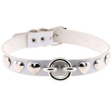 Чокер-нашийник з заклепками сердечками білий