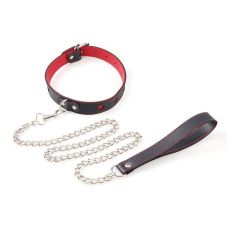 Ошейник с поводком для БДСМ чёрно-красный COLLAR HEART
