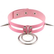Чокер-ошейник розовый с кольцом и шипами