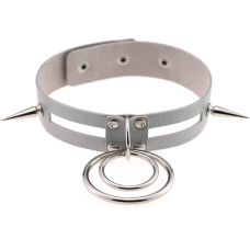 Чокер-ошейник с кольцом и шипами серый SKN-AS15