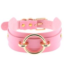 Чокер-нашийник рожевий з кільцем золотого кольору