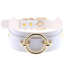 Чокер-нашийник з кільцем білий SKN-AS18G