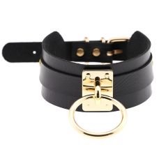 Чокер-нашийник чорний з золотистим кільцем