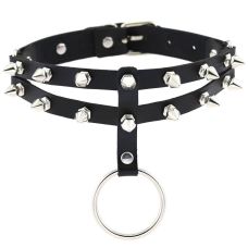 Чокер-ошейник с кольцом и шипами чёрный SKN-AS22