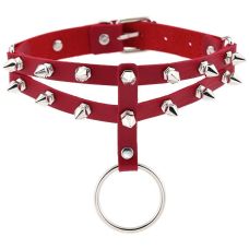 Чокер-ошейник с шипами красный SKN-AS22