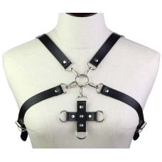 Портупея из искусственной кожи с фиксатором чёрная Women's PU Leather Chest Harness Caged Bra