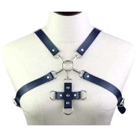 Портупея из искусственной кожи с фиксатором Women's PU Leather Chest Harness Caged Bra BLUE