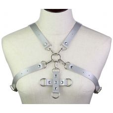 Портупея из искусственной кожи с фиксатором серая Women's PU Leather Chest Harness Caged Bra