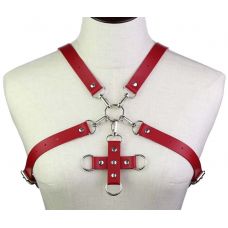 Портупея из искусственной кожи с фиксатором Women's PU Leather Chest Harness Caged Bra RED