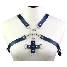 Портупея женская для груди из искусственной кожи с фиксатором синяя Womens PU Harness Caged Bra
