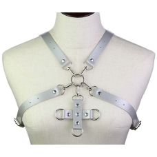 Портупея жіноча на груди зі штучної шкіри сіра Womens PU Harness Caged Bra