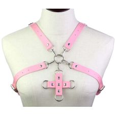 Портупея женская для груди из искуственной кожи розовая Womens PU Harness Caged Bra
