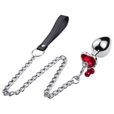 Анальная пробка с кристаллом колокольчиком и хвостиком-поводком Размер L