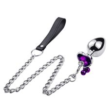 Анальная пробка с кристаллом колокольчиком и хвостиком-поводком Размер M