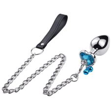 Анальная пробка с кристаллом колокольчиком и с хвостиком-поводком Размер