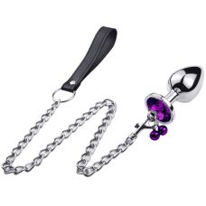 Анальная пробка с кристаллом колокольчиком и хвостиком-поводком Размер S